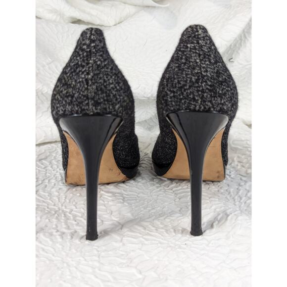 ANN TAYLOR! BLACK & WHITE FABRIC, PATENT LEATHER STILETTO HEELS! SZ 9.5M - Picture 4 of 8